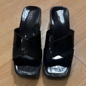 Nicole Miller Glossy Black Mules